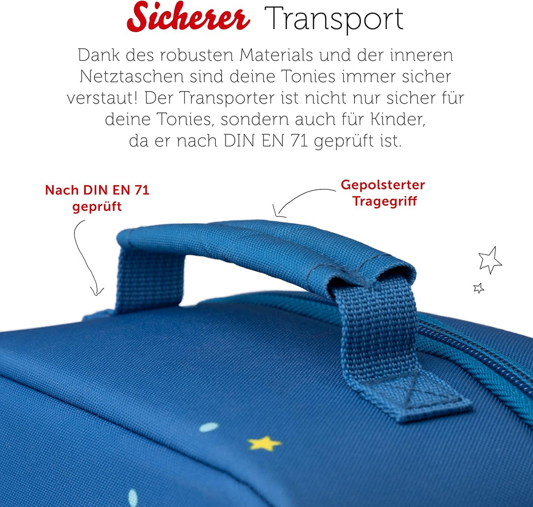 tonies Bühnen-Transporter Durch die Galaxie, Transporttasche für Mind. 14 Hörfiguren, ausklappbare P