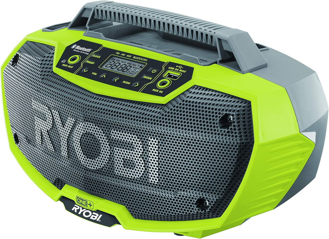 Ryobi 18 V Akku-Stereo-Radio mit Bluetooth® R18RH-0 (Radio mit 2 x 7 Watt Stereo Lautsprecher, USB-A