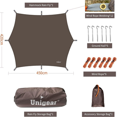 Unigear Zeltplane wasserdicht, 350x290cm/450x420cm sechseckig Tarp mit Ösen + 6 Aluminium Erdnägel+