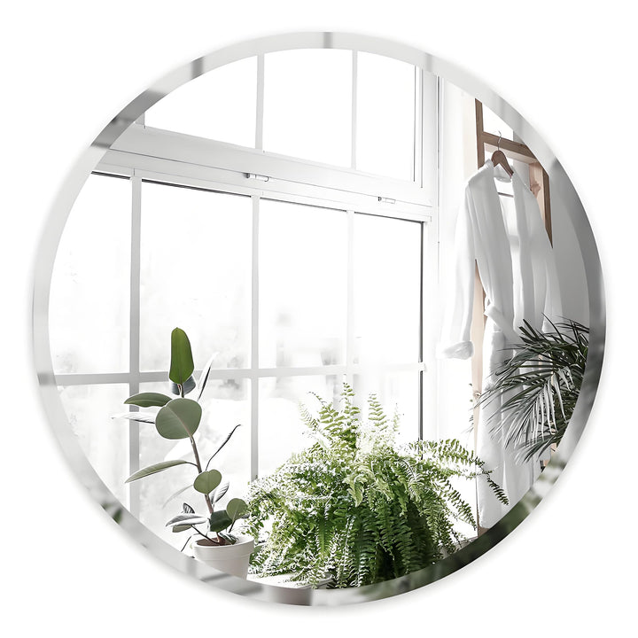 ANYHI Spiegel Rund 55 cm Badezimmerspiegel Abgeschrägter Rahmenloser Wandspiegel 55L x 55B cm, 55L x