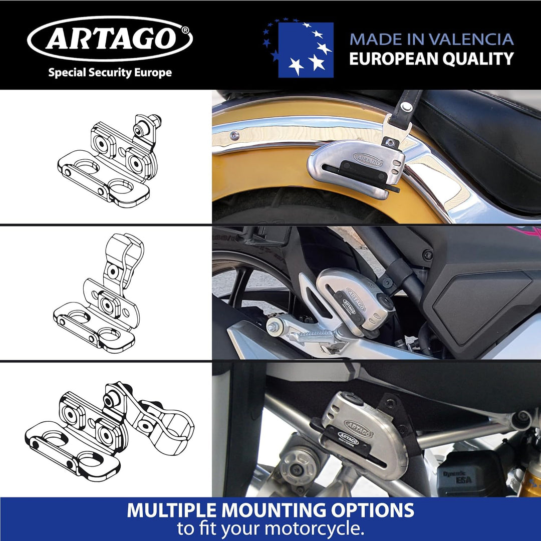 Artago K202 Halterung für Motorrad Diebstahlsicherung Artago 32, Universal zur Befestigung an Rohren