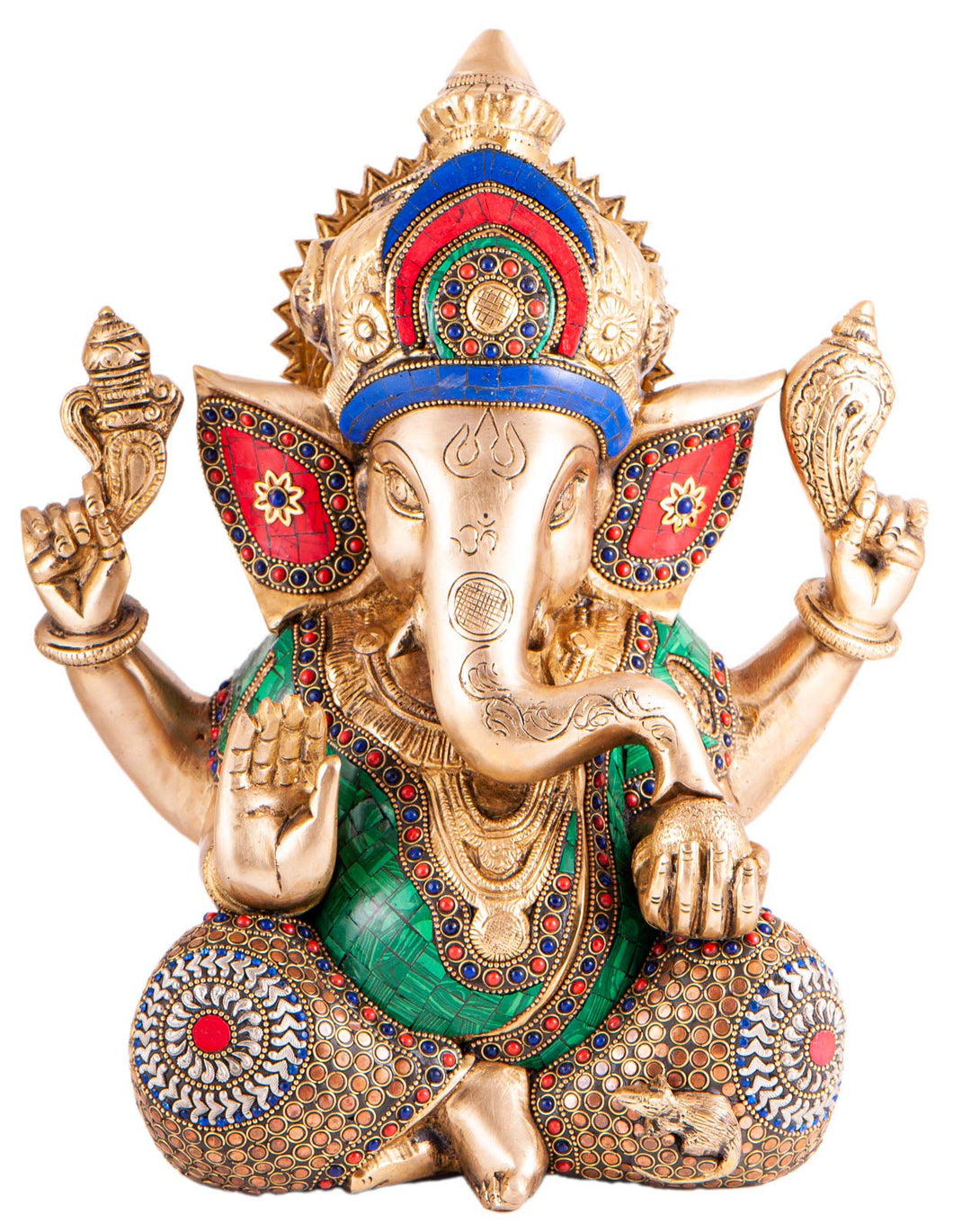 Berk Ganesha Messing mit Steinkunst, 30 cm