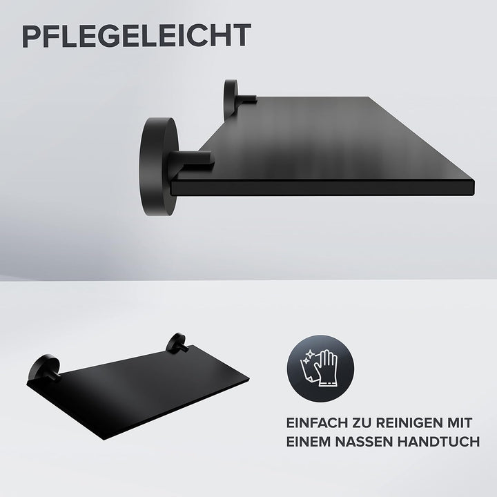 ovimar Badablage Flakstadoy | Edelstahl | schwarz matt | Glasablage zum Bohren | schwarz matt | häng
