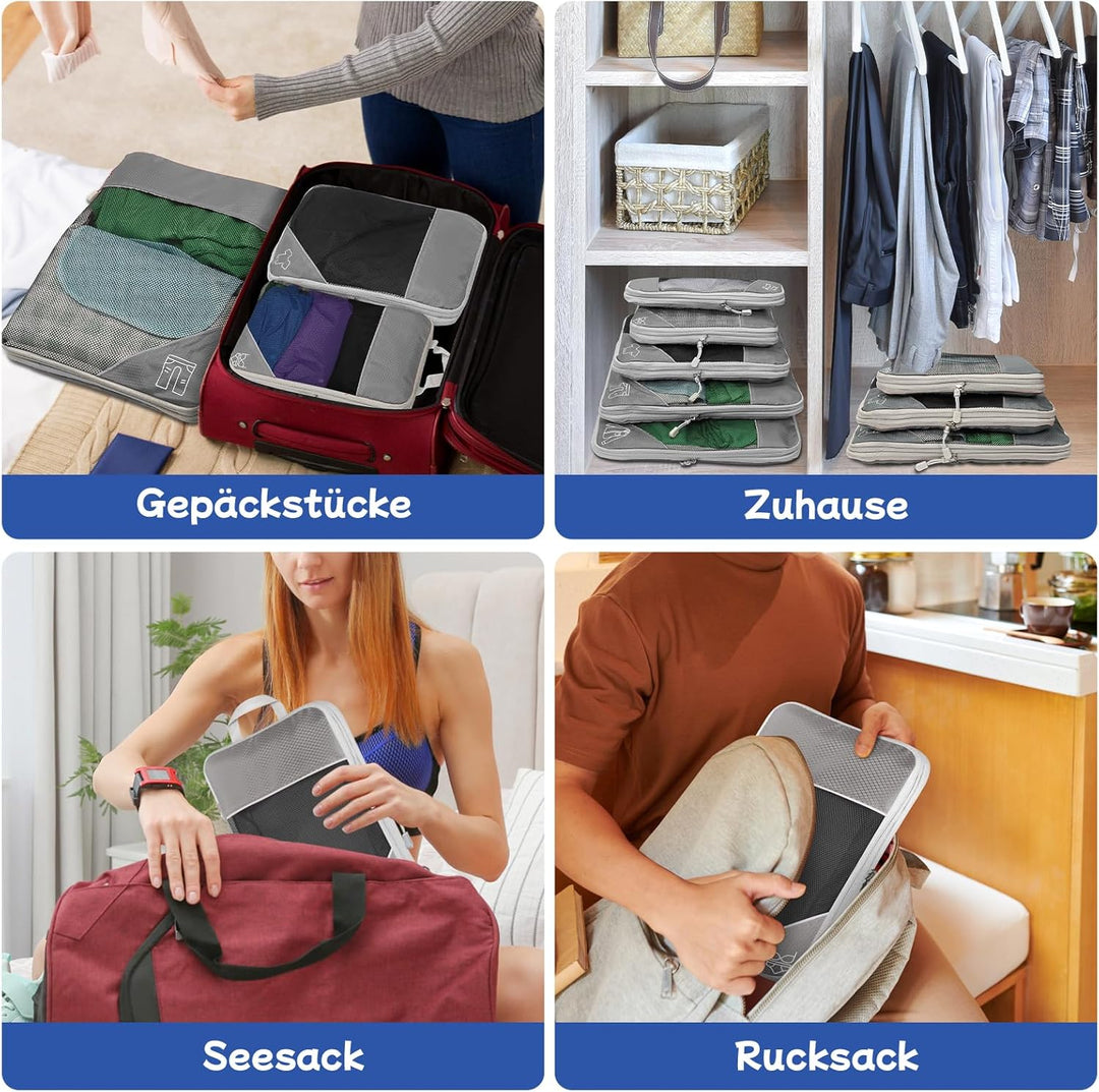 5-teilig Kompressions Packwürfel Set für Reisen, Compression Packing Cube zur Organisation Ihres Rei