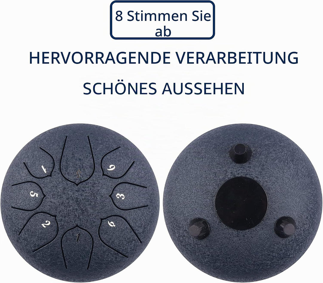 LOMUTY Stahlzungentrommel, 6 Zoll 15 cm Steel Tongue Drum, C-Dur 8 Noten, Handtrommel HandPan Drum m