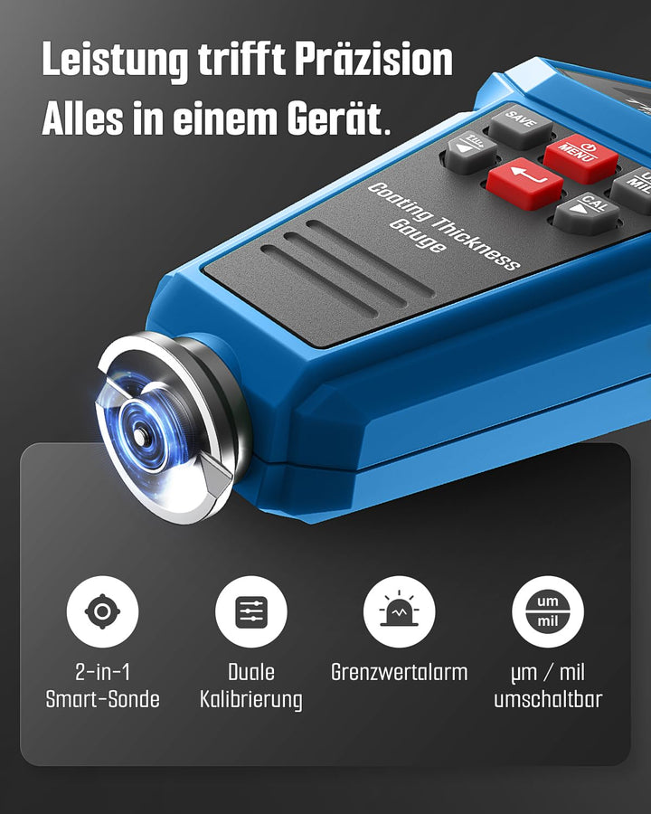 TESMEN TCG-2001 Lackschichtdickenmessgerät für Autos, Digitales Lackmessgerät mit Balkendiagramm, 4-