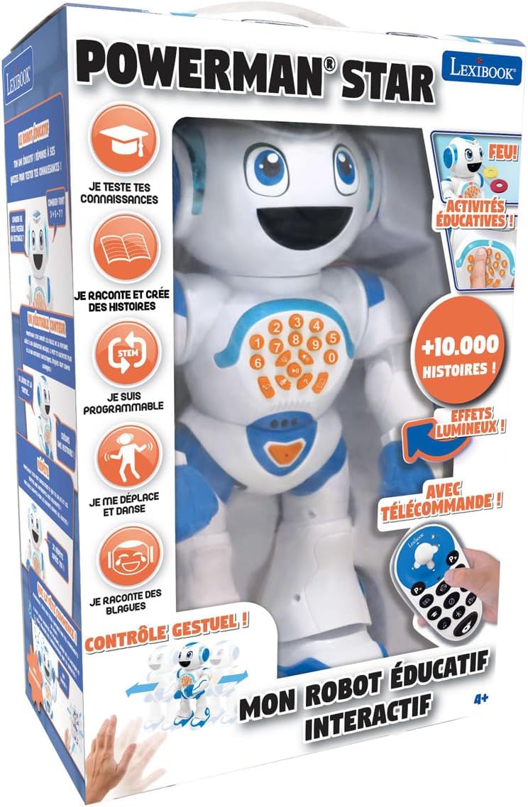 Lexibook Powerman Star ROB85FRLXB Ferngesteuerter Roboter, Sprechen und Gehen, programmierbar, STEM