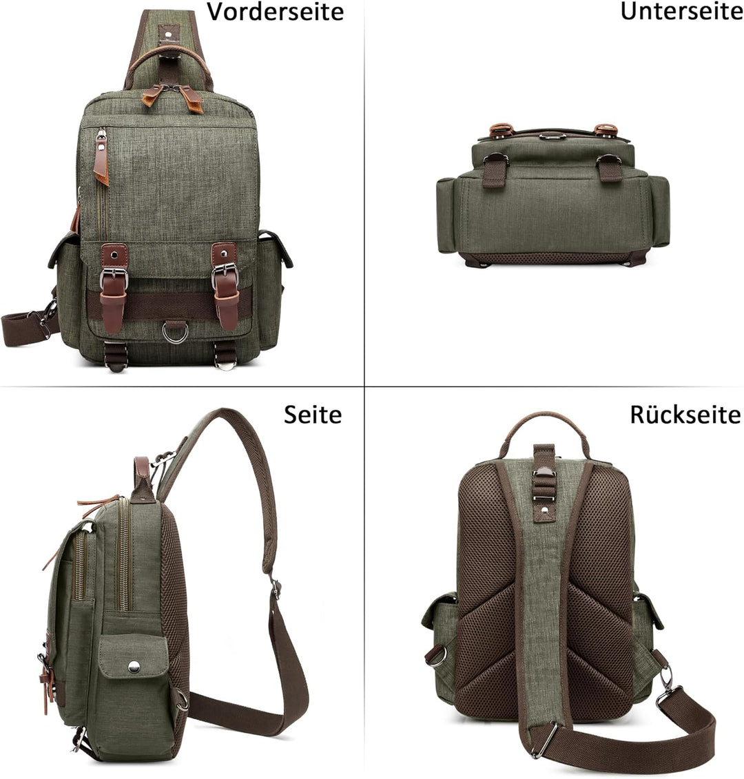 DORRISO Brusttasche Herren Mode Grosse Kapazität Schultertasche für 10,9 Zoll iPad mit Griff Mehrere