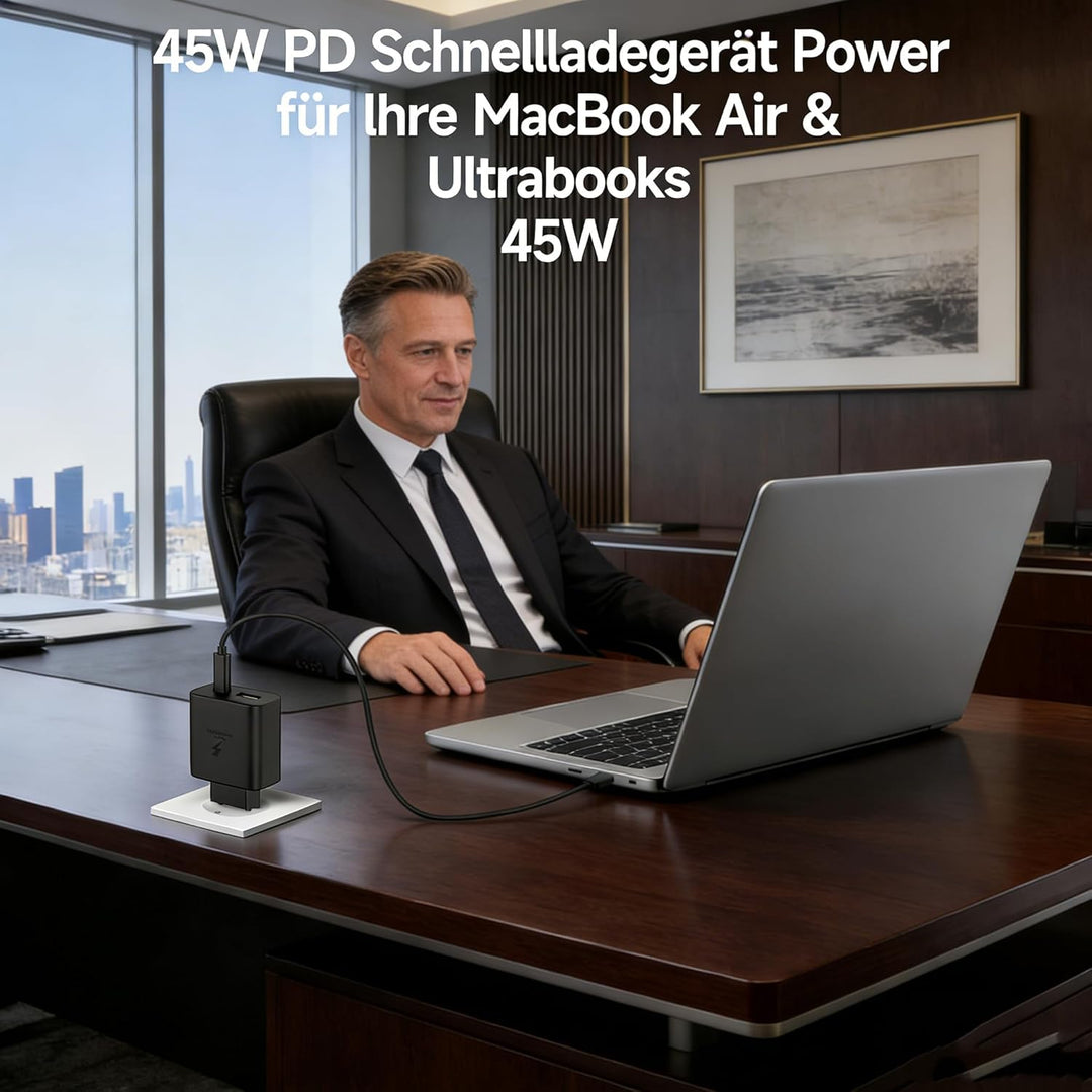 Schnellladegerät Ladeadapter netzteil 45W USB Typ-C 18W USB Typ-A Ladegerät （Schwarz 1 Stück）für:iPa