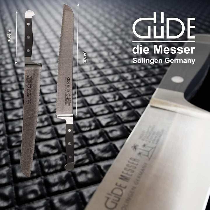 GÜDE Solingen - Brotmesser geschmiedet, 32 cm, POM schwarz, ALPHA, Doppelkropf, Handmade Germany 32