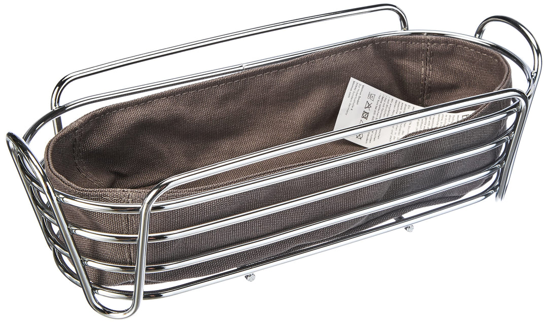 blomus -DELARA- Brotkorb Oval aus verchromtem Stahl, Magnet, Baumwoll-Stofftasche, trendiges & moder