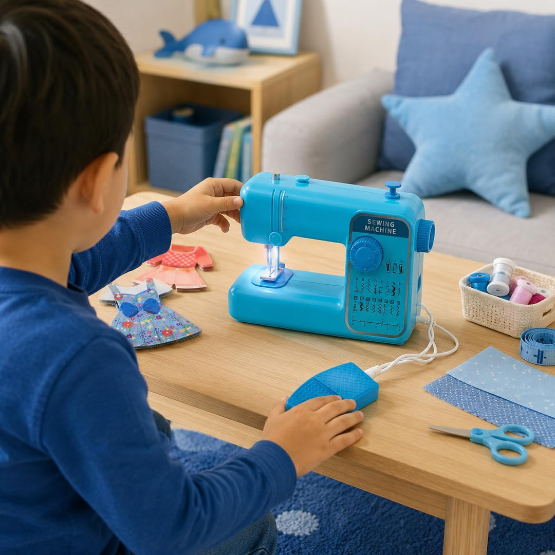 Kinderspielzeug Nähmaschine Mit Lichtpedal Und Geräuschen Rosa oder Blau Wählbar Simulierte Nadelbew