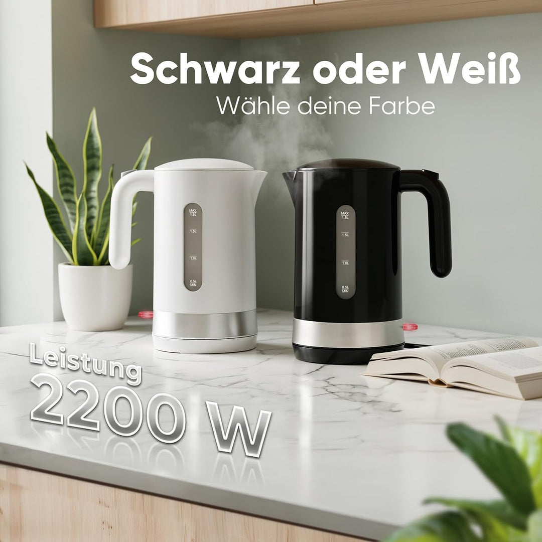 Clatronic® Wasserkocher 1,8L | 2200W für schnelles Erhitzen | BPA frei | Einhandbedienung | Wasserst