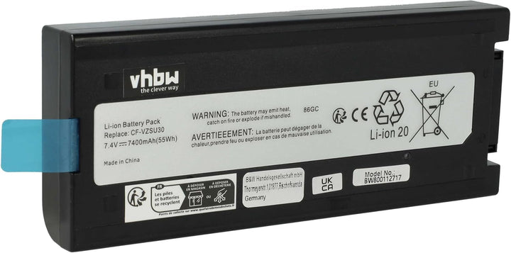 vhbw Akku kompatibel mit Panasonic Toughbook CF-18, CF-18D, CF-18F, CF18 Notebook (7400mAh, 7,4V, Li