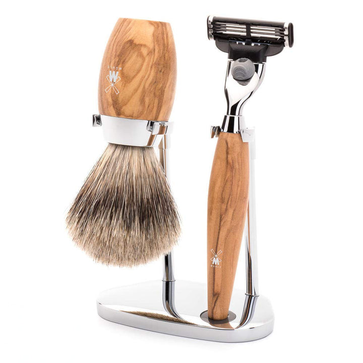 MÜHLE Kosmo Rasierset - Dachshaar-Rasierpinsel, Rasierer kompatibel mit Gillette-Klingen, Halter, sc