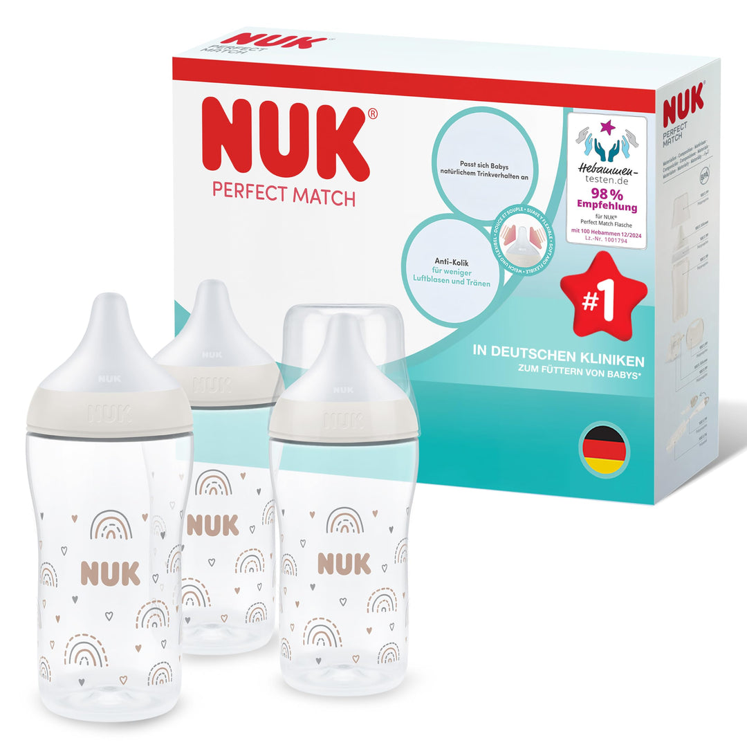 NUK Perfect Match Babyflaschenset | Ab 3 Monate | Passt sich dem Baby an |Temperature Control | Anti