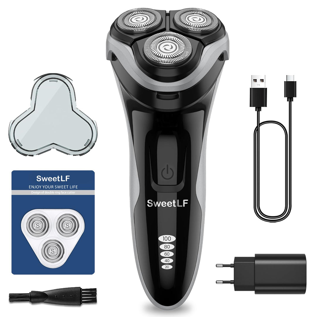 SweetLF [2025 Neu] Rasierer Herren (plus 3 Klingen + 1 Schnellladegerät) mit 3D-Drehkopf, LED-Bildsc