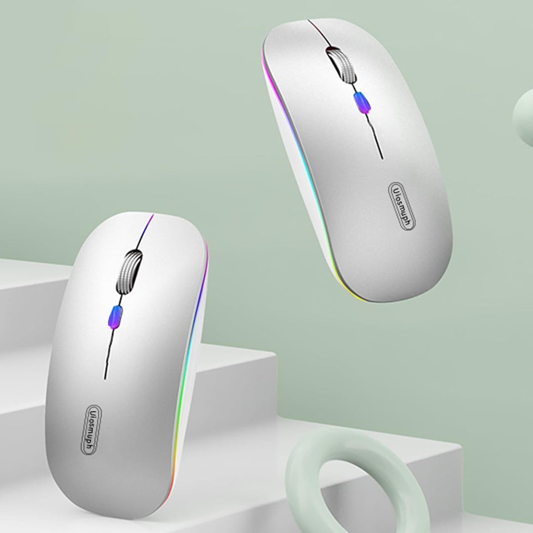 Uiosmuph G12 Maus Kabellos, LED 2.4G Leise Funkmaus Wiederaufladbar Wireless Mousemit Nano USB Empfä