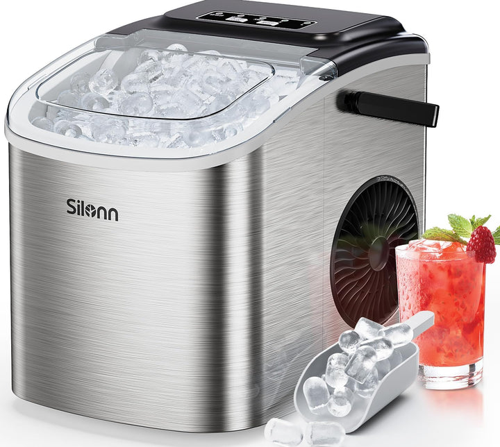 Silonn Eiswürfelmaschine, Kleine Eiswürfelmaschine mit Tragegriff, 9 Eiswürfeln in nur 6 Min., 12 kg