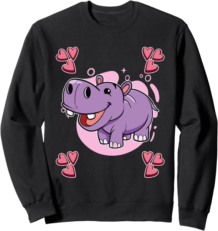 Damen Nilpferd Zeichnung Mädchen Nilpferd Sweatshirt