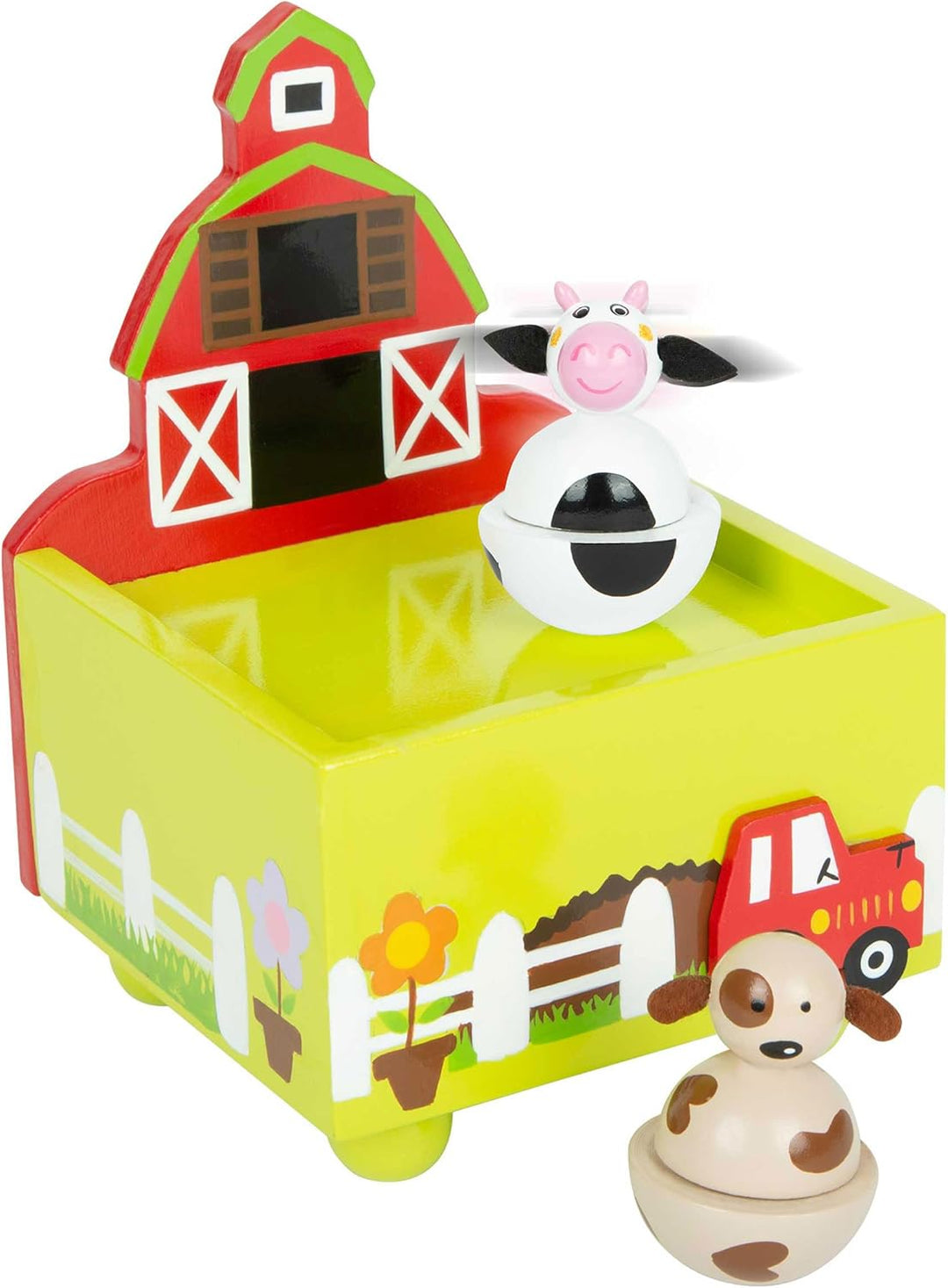 small Foot Spieluhr Bauernhof, aus Holz mit fröhlichen Tiermotiven, Musikuhr für Kinder ab 3 Jahren,