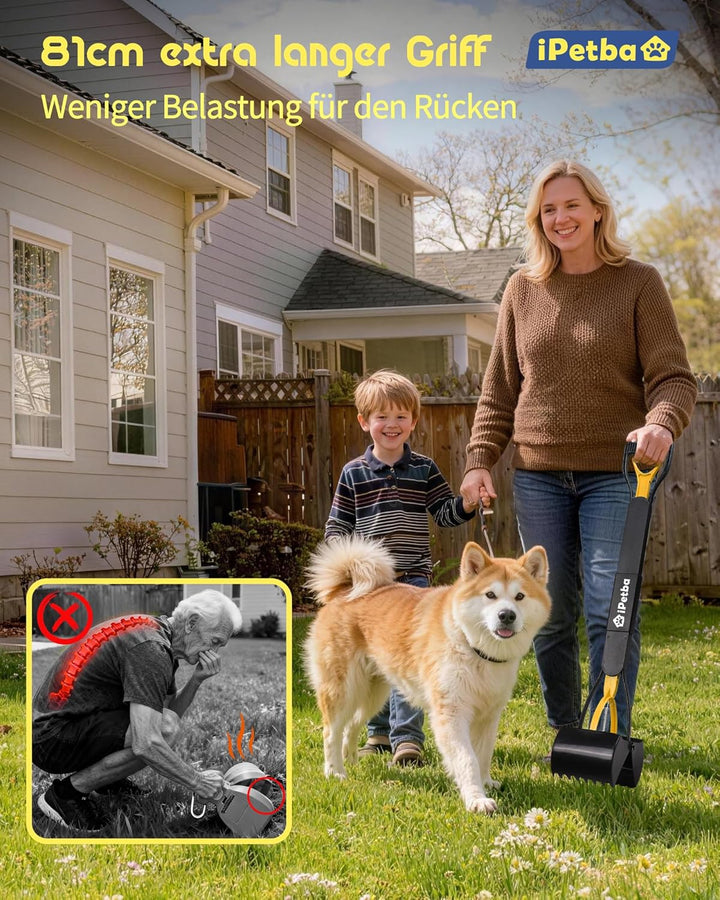 IPETBA 80 cm Grosser Hundekotschaufeln Langer Griff Hundekotsammler Kein Bücken Nötig für Hunde und