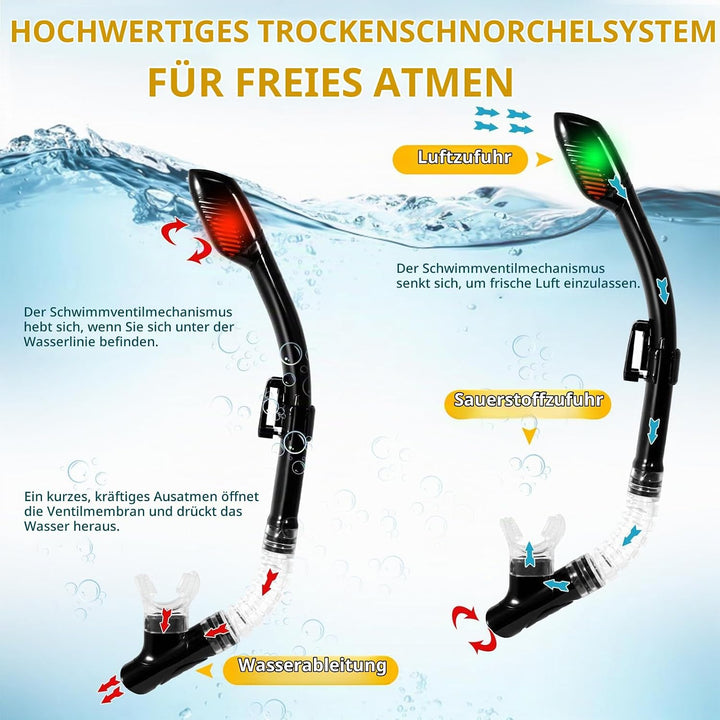 Schnorchelset Kinder, HIKOTEY Trocken Schnorchelset Kinder Anti-Fog Panorama, Anti-Leck Tauchmaske D