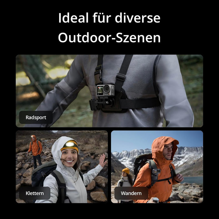 DJI Osmo Action 3 Outdoor Combo - 4K/120fps Action-Cam mit Brust- und Rucksackhalterung zum Wandern