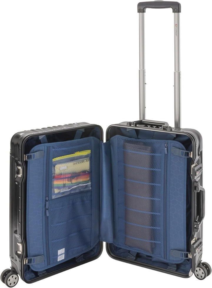 Travelhouse® London Aluminium-Rahmen Handgepäck 47L Schwarz Schwarz S, Schwarz S