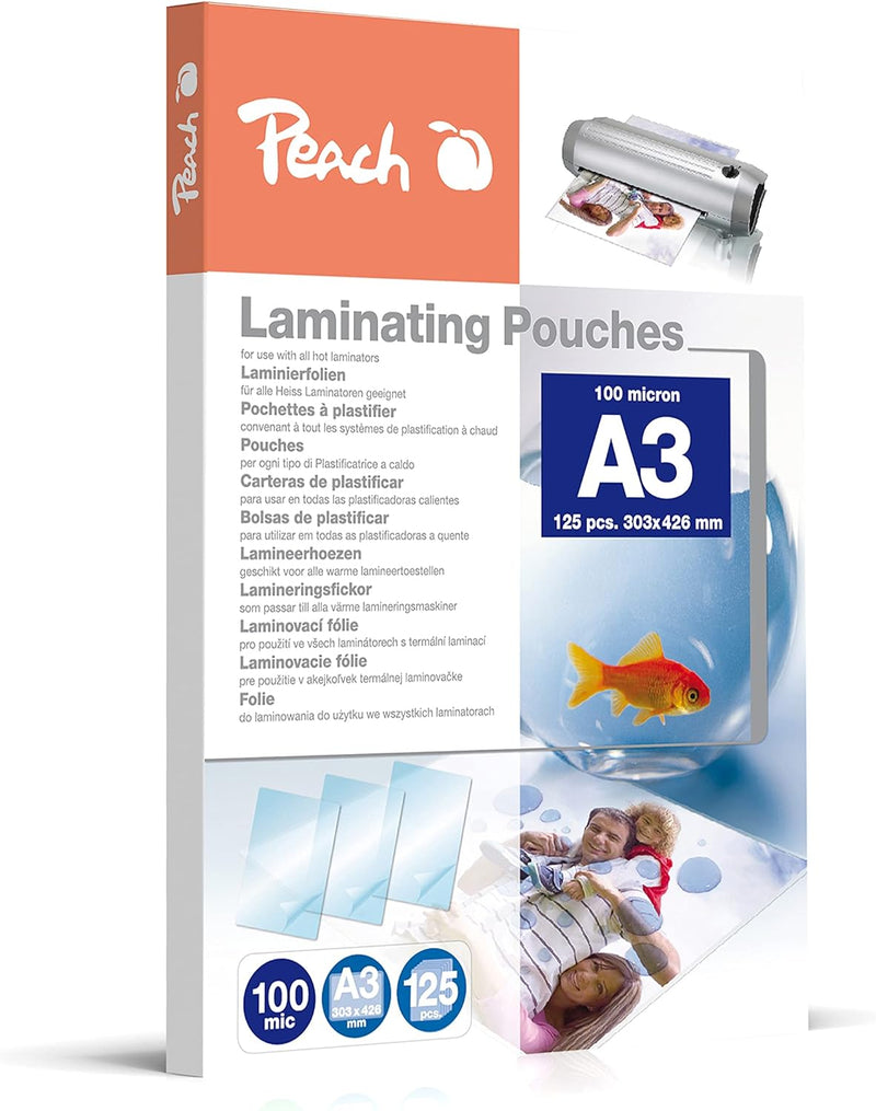 Peach Laminierfolien A3 - 100 mic - 125 pouches - glänzend - Premiumqualität für beste Laminierergeb