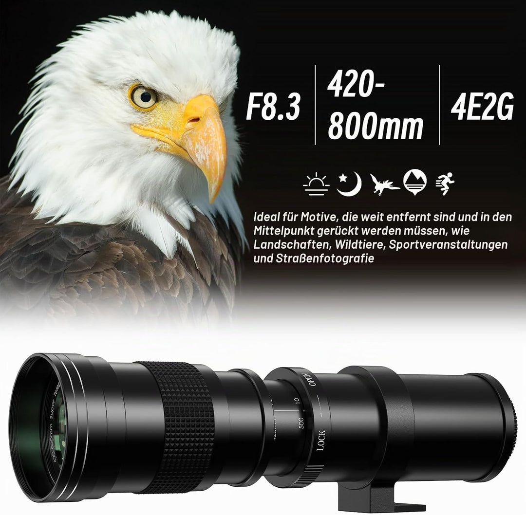 Lightdow 420-800mm f/8.3-16 Teleobjektiv für Canon EF Objektiv, Manuelles Teleobjektiv-Zoom Objektiv