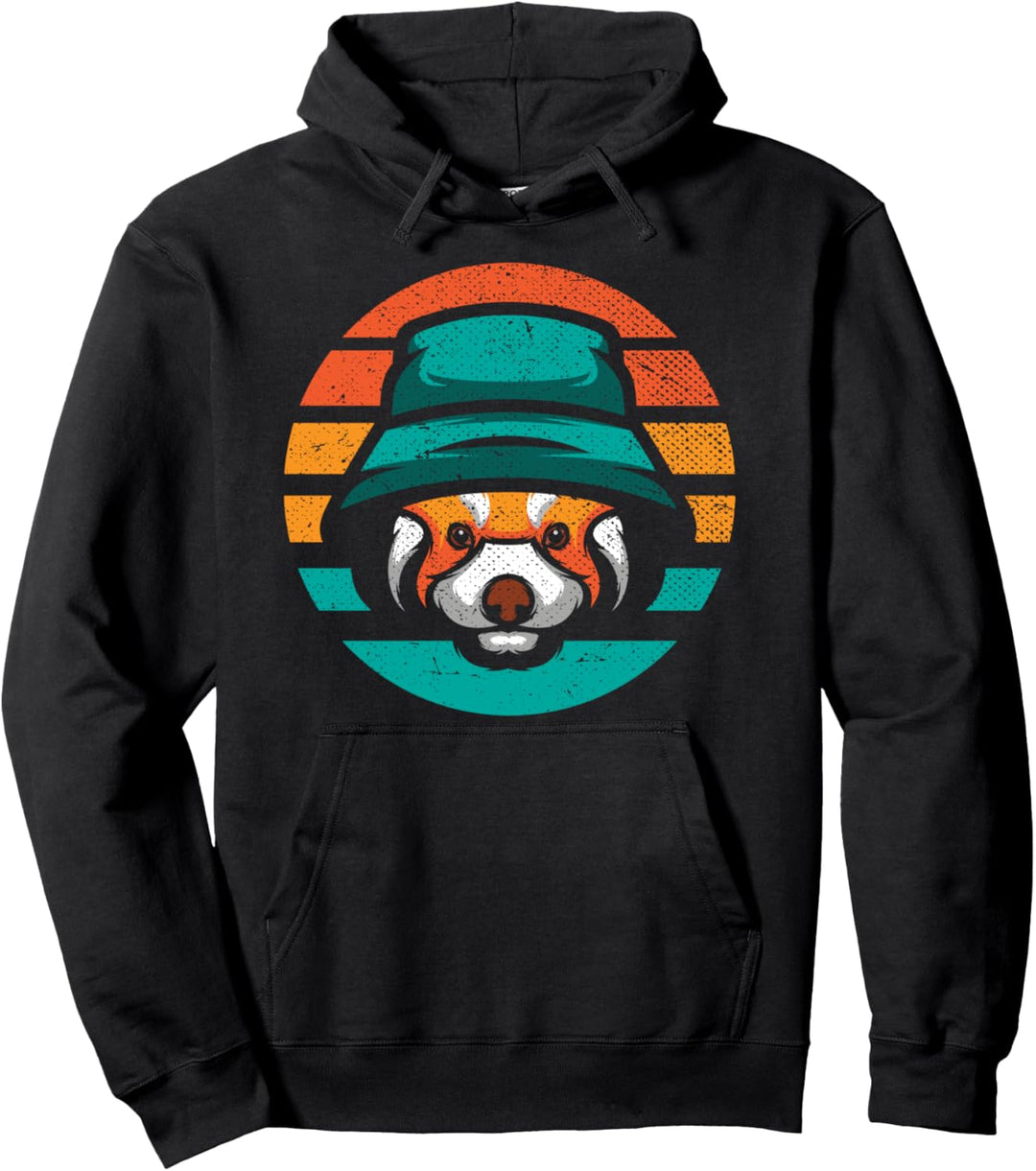 Retro Roter Panda Pullover Hoodie