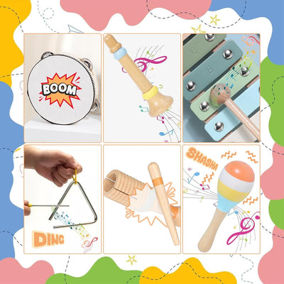 GIBOHOM Musikinstrumente für Kinder ab 1 Jahr, 9 in 1 Montessori Spielzeug Percussion Instrumente Ho