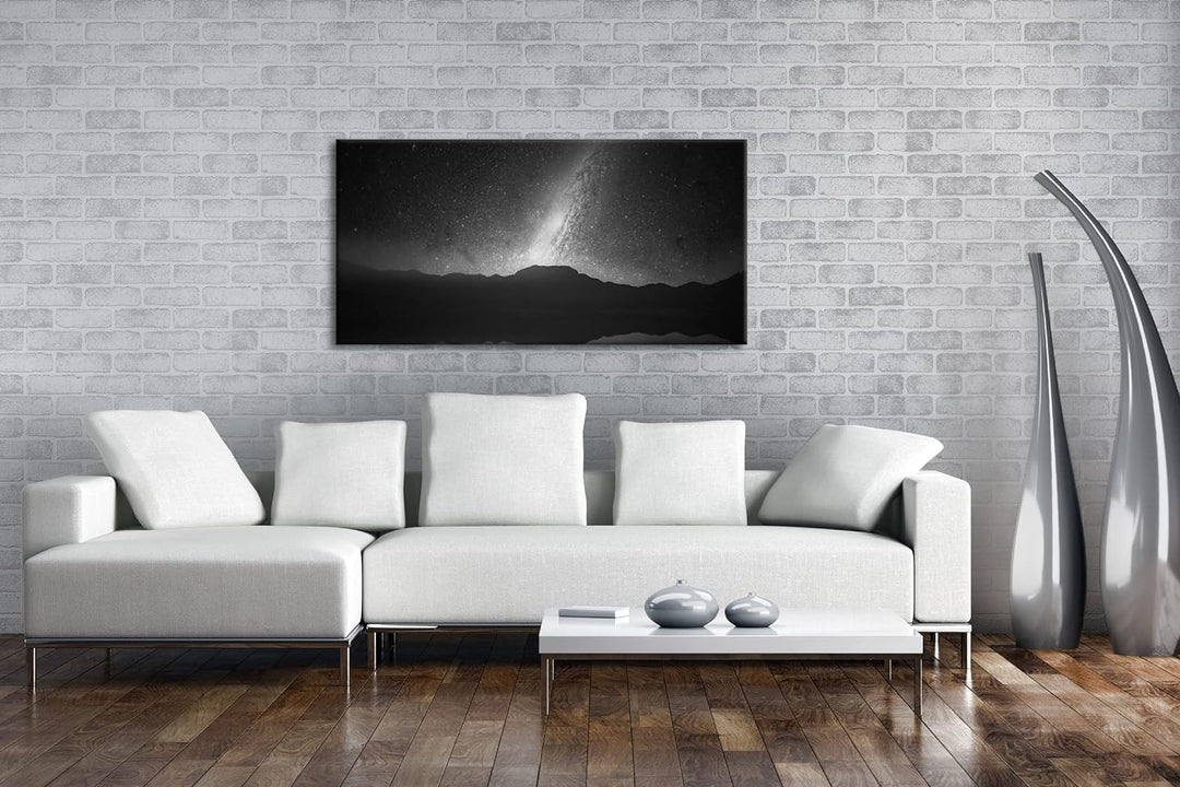 Erhellter Nachthimmel Panorama 120x60 cm Effekt: Schwarz/Weiss als Leinwandbild, Motiv fertig gerahm
