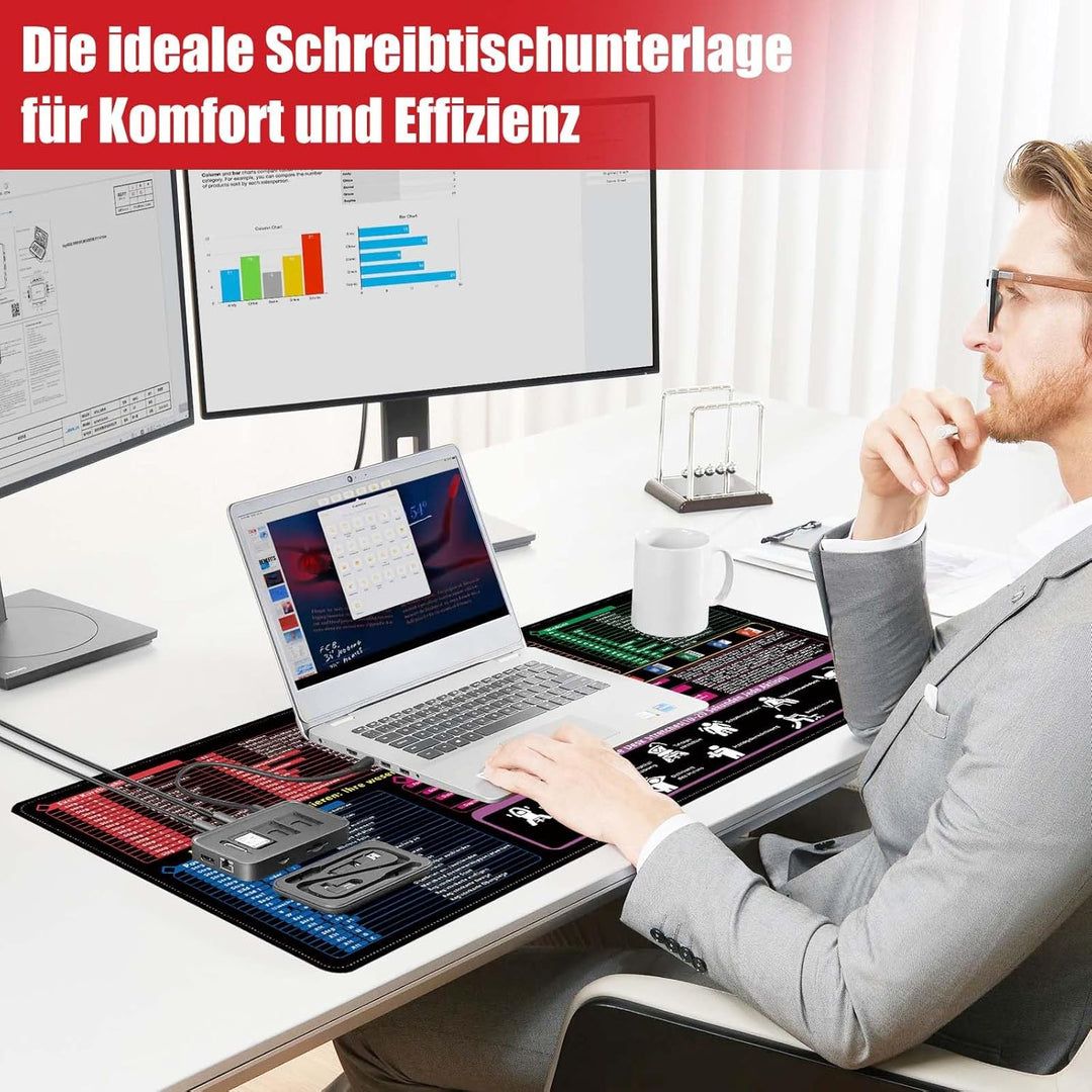 XL Mauspad Deutsch 80×30×0,3 cm, Hochwertige Schreibtischunterlage für Excel, Word, PPT und Windows