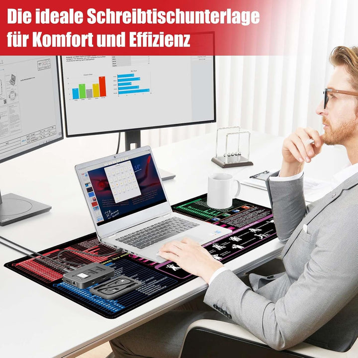 XL Mauspad Deutsch 80×30×0,3 cm, Hochwertige Schreibtischunterlage für Excel, Word, PPT und Windows