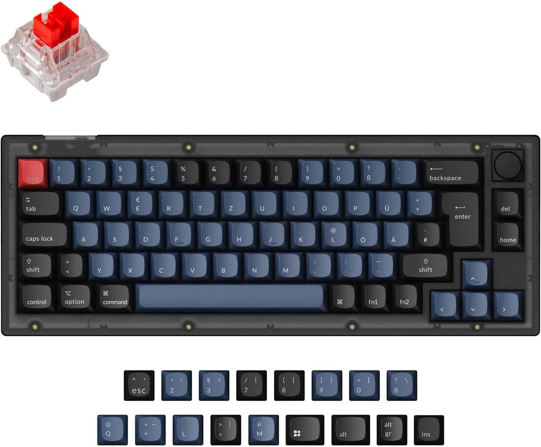 Keychron V2 kabelgebundene, mechanische Tastaturknopfversion, 65% deutsches DE-ISO-Layout, QMK/VIA p