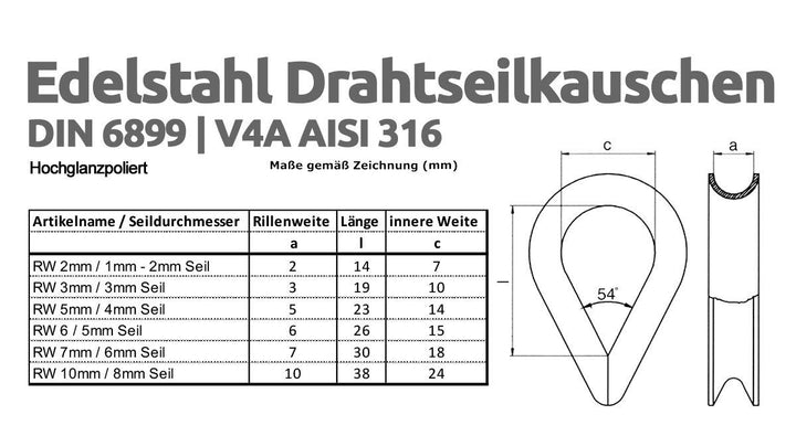 Drahtseile24 Edelstahlseil mit Kauschen, Edelstahl Stahlseil mit Kauschen | V4A AISI 316 | Ø8mm / 70