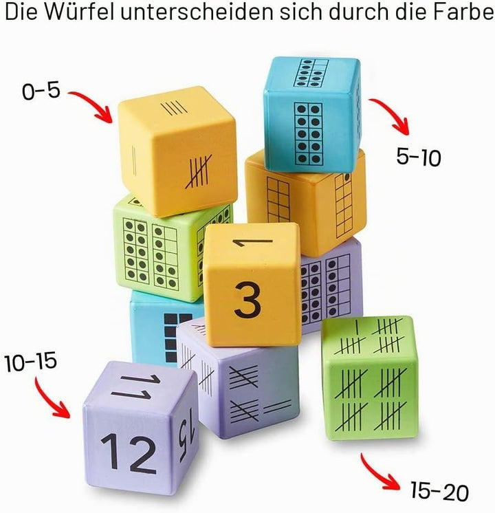 Learning Resources Würfel „Zahlendarstellungen“ (Set mit 16 Stück), Gelb, Grün, Blau, Violett