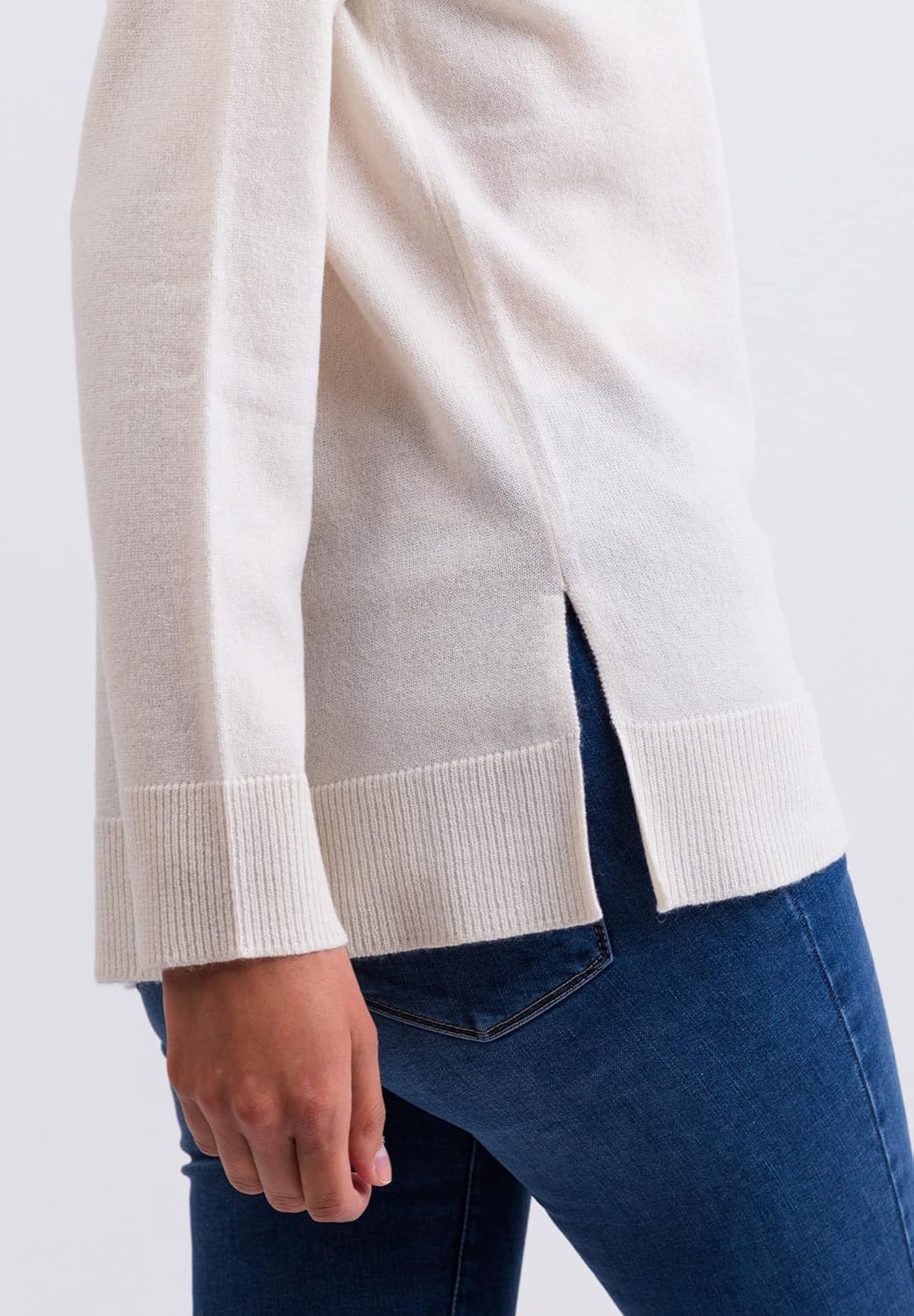 CASH-MERE.CH 100% Kaschmir Damen Pullover mit geradem Schnitt und Seitenschlitz | Sweater V-Ausschni