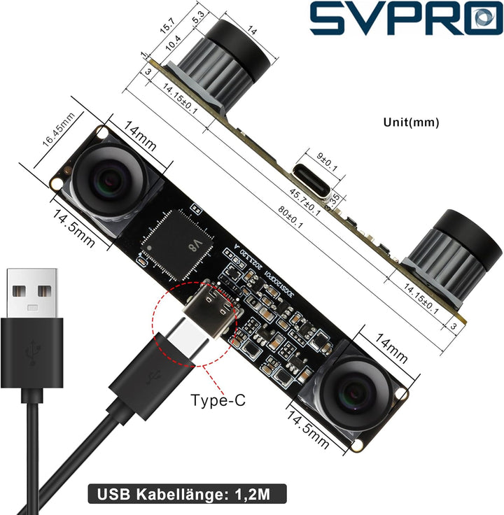 Svpro 210fps Monochrom Global Shutter USB Kameramodul Dual Lens Synchronisation Schwarz/Weiss Kamera