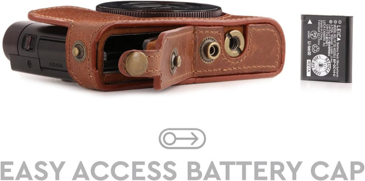 MegaGear Leica C Typ 112 Ever Ready Echtleder Kamera-Case mit Trageriemen und Batteriezugang Braun M