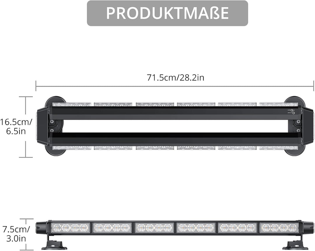 Justech 54LEDs Rundumleuchte 27 Modi Blitzleuchte Schraube Starker Magnet Amber Gelb Decke Licht War