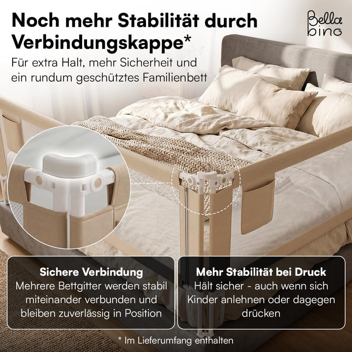 Bellabino Drina Rausfallschutz – Bettschutzgitter 150 cm Beige – Bettgitter höhenverstellbar 69-99 c