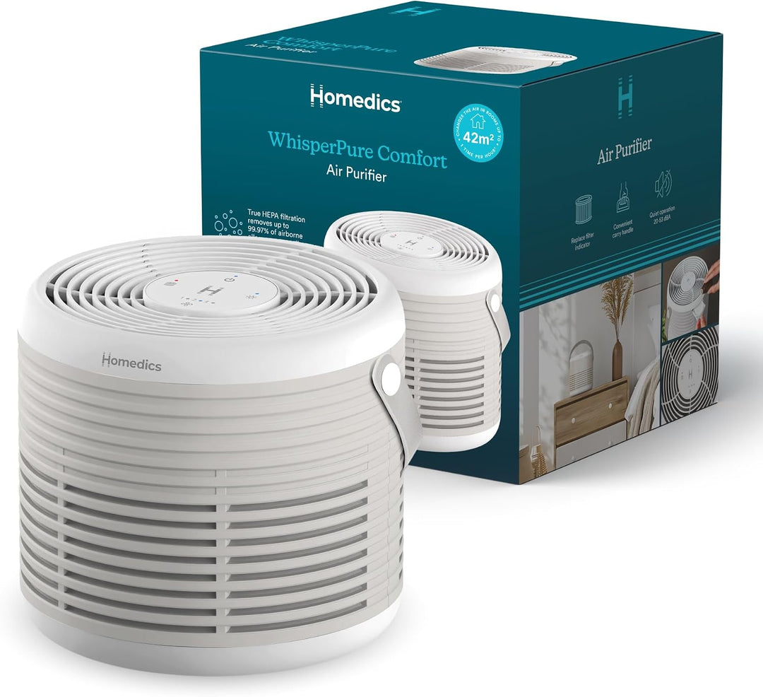 Homedics WhisperPure Comfort Luftreiniger mit True HEPA für Zuhause und Büro - Leises, Tragbares D