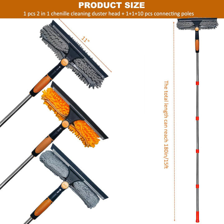 6 m + Reichweite, Fensterreiniger, Staubwedel, 2-in-1, drehbares Fensterreinigungswerkzeug-Set mit 9