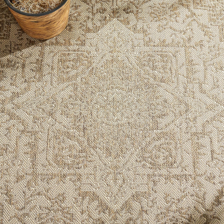 SAFAVIEH Medaillon Teppich für Drinnen & Draussen - Beachhouse Collection, Kurzer Flor, Creme und Be