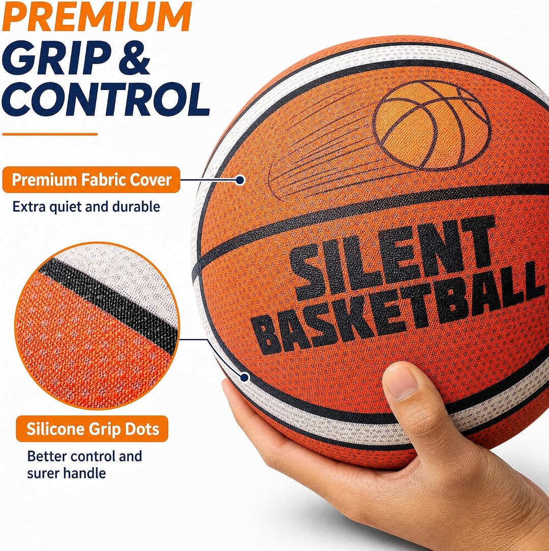 Grösse 7 Silent-Basketball mit Stoffbezug – Rutschfester PU-Schaum, hohe Sprungkraft &amp; realistisches