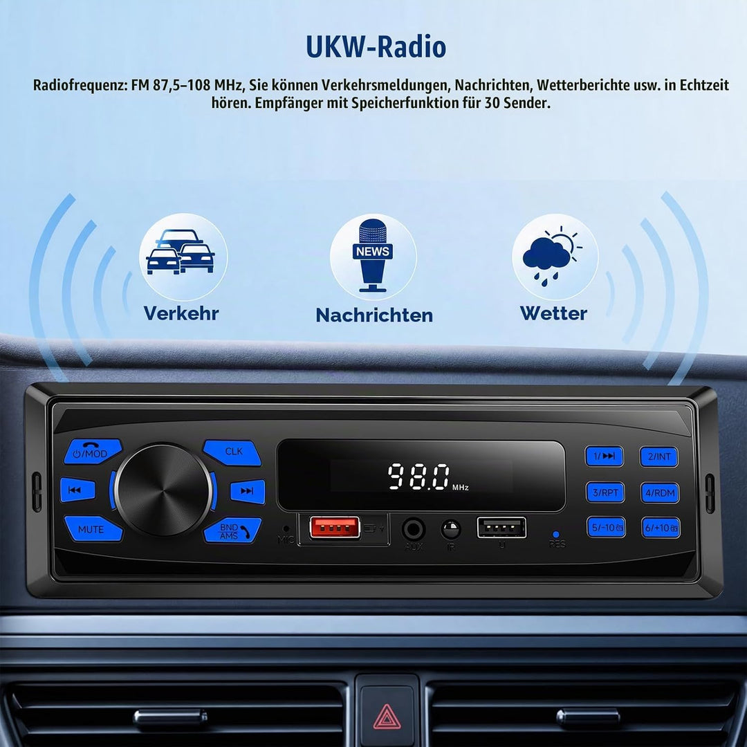 SIXTOP 1Din Autoradio Bluetooth Freisprecheinrichtung, 1Din