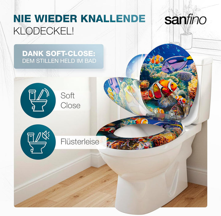 SANFINO® Premium WC Sitz mit Absenkautomatik – hochwertige Toilettendeckel aus Holz, viele bunte Mot